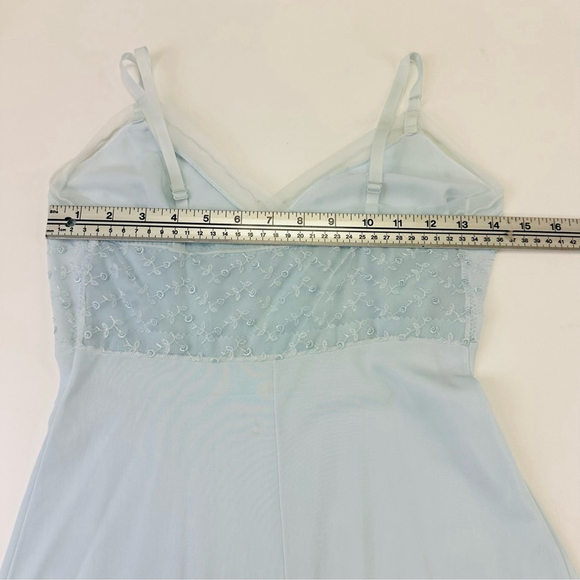 Vintage 60s soft blue semi sheer midi slip dress XS detailed floral bust hem - Picture 4 of 11